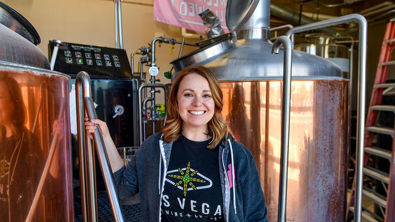 UC Davis Master Brewers graduate Amanda Koeller poses the brewery at Las Vegas Brewing where she's head brewer