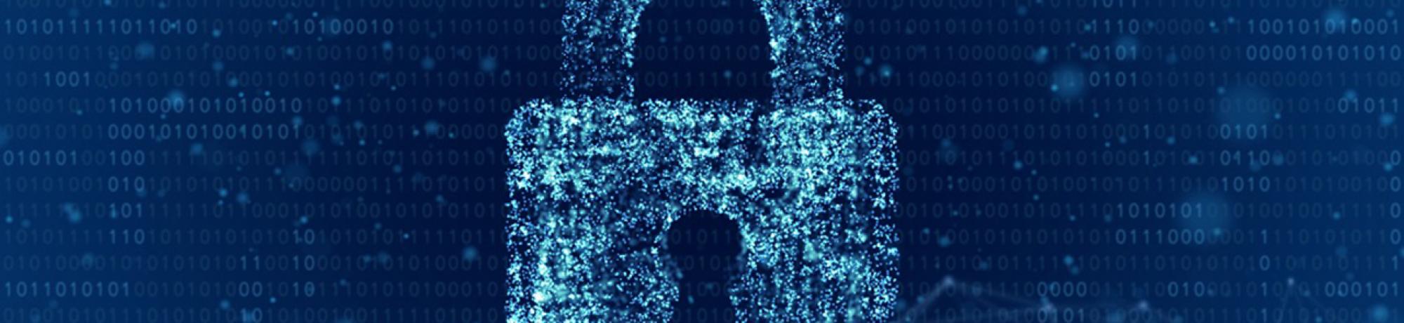 image of padlock made of data bits